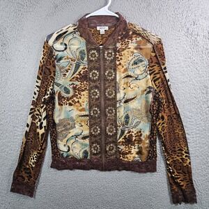 Jaipur Lightweight Jacket Women Medium Full Zip Sequin Geometric Mesh Sleeve